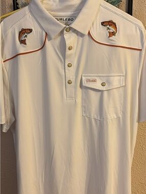 BURLEBO White Polo with Orange Fish Embroidery